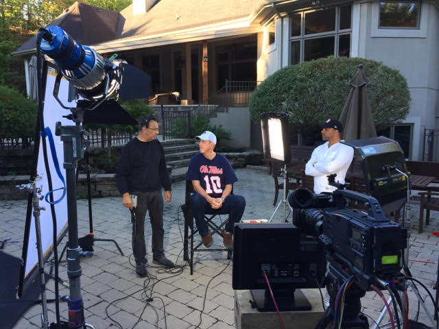 Steve on location with hall-of-fame QB,  Jim Kelly